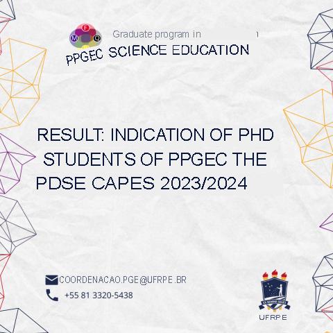 RESULT: NOMINATION OF PPGEC DOCTORAL STUDENTS TO PDSE CAPES 2023/2024