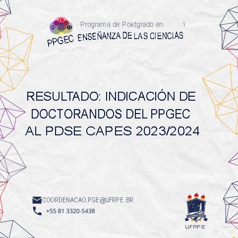 RESULTADO: NOMINACIÓN DE DOCTORADORES DEL PPGEC AL PDSE CAPES 2023/2024