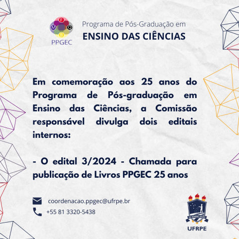 O edital 3/2024 - Chamada para Publicação de Livros PPGEC 25 anos