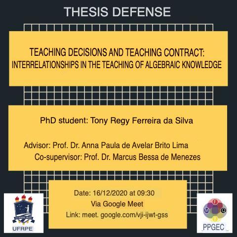Thesis Defense: Tony Regy Ferreira da Silva – December 16, 2020, at 9:30 AM