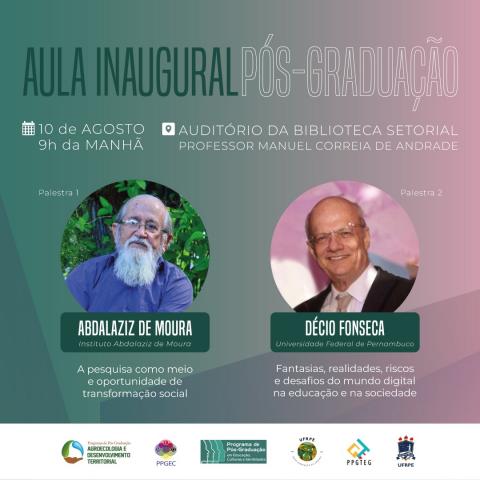 OS PROGRAMAS DE PÓS-GRADUAÇÃO UFRPE, CONVIDAM A COMUNIDADE ACADÊMICA PARA SUA AULA INAUGURAL 